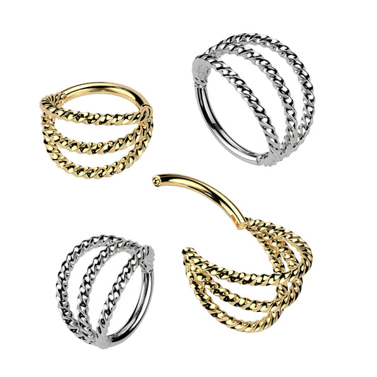 Premium Triple Twisted Braid Hinged Segment Ring 16g