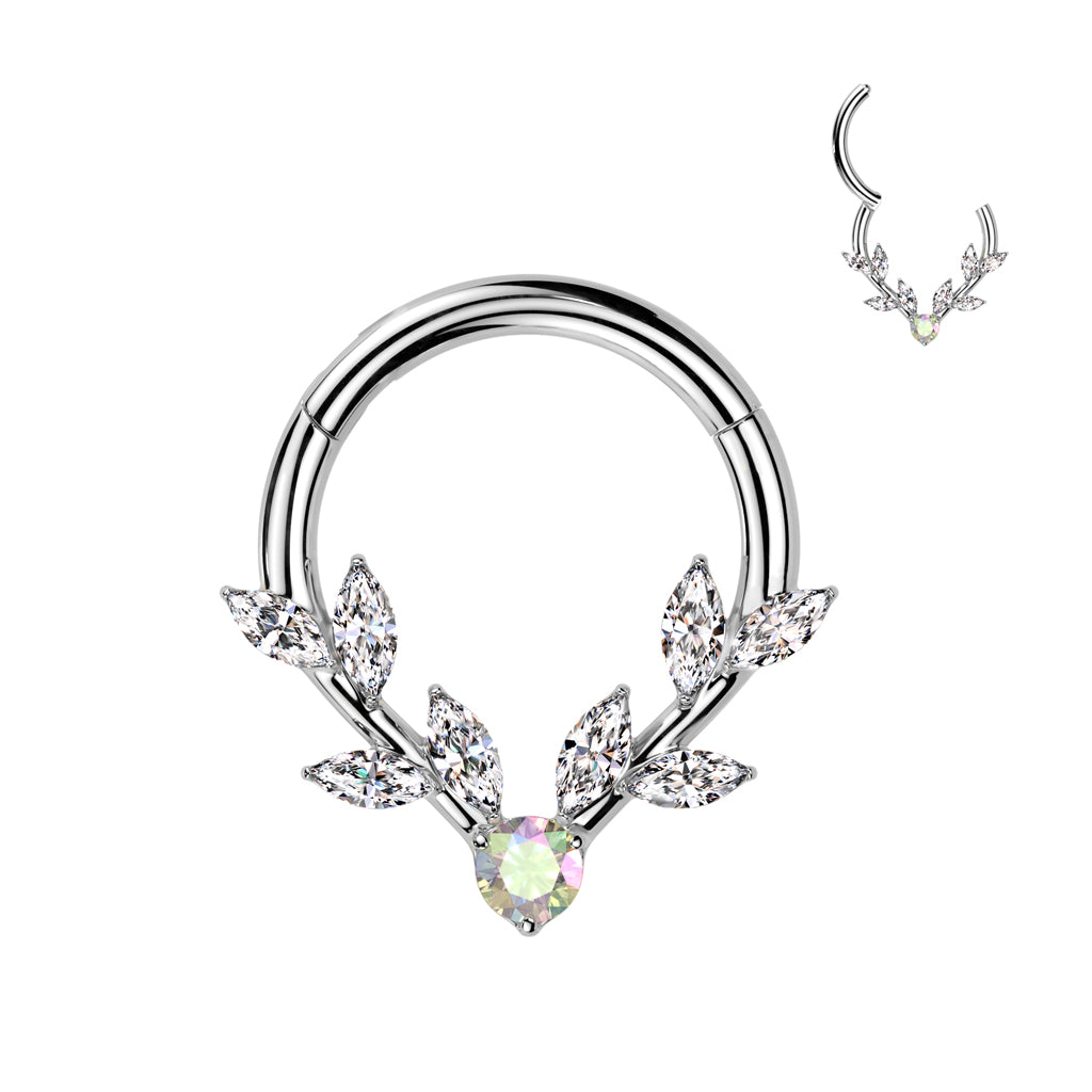 Premium Marquise Branch & Iridescent Crystal Hinged Segment Ring 16g