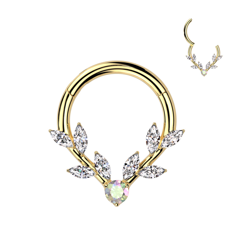 Premium Marquise Branch & Iridescent Crystal Hinged Segment Ring 16g