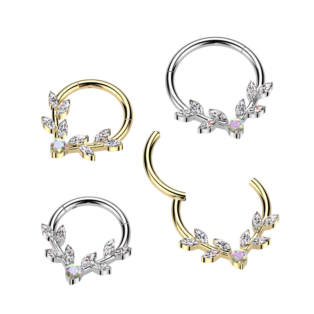 Premium Marquise Branch & Iridescent Crystal Hinged Segment Ring 16g