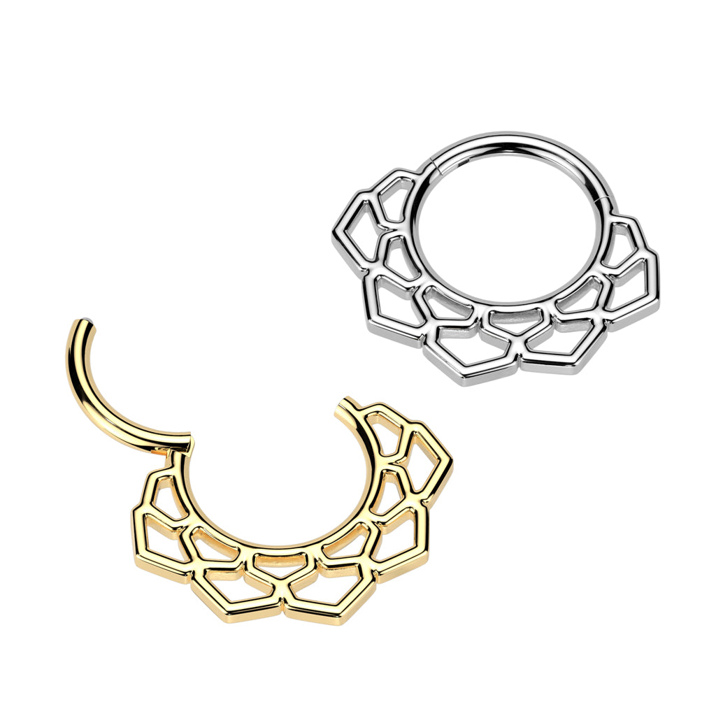 Premium Geometric Lotus Hinged Segment Ring 16g