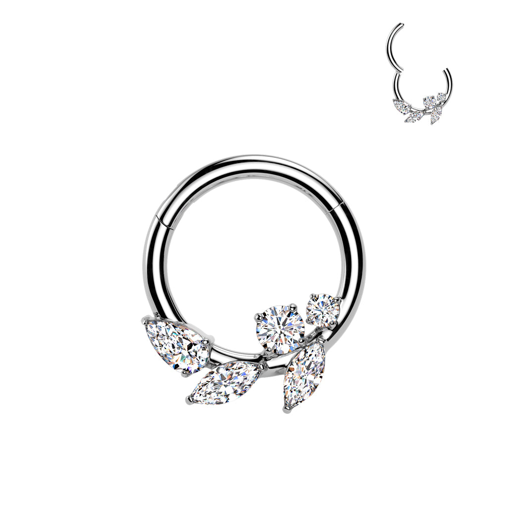 Premium Claw-Set Crystal Marquise Leaf Vine Hinged Segment Ring 16g