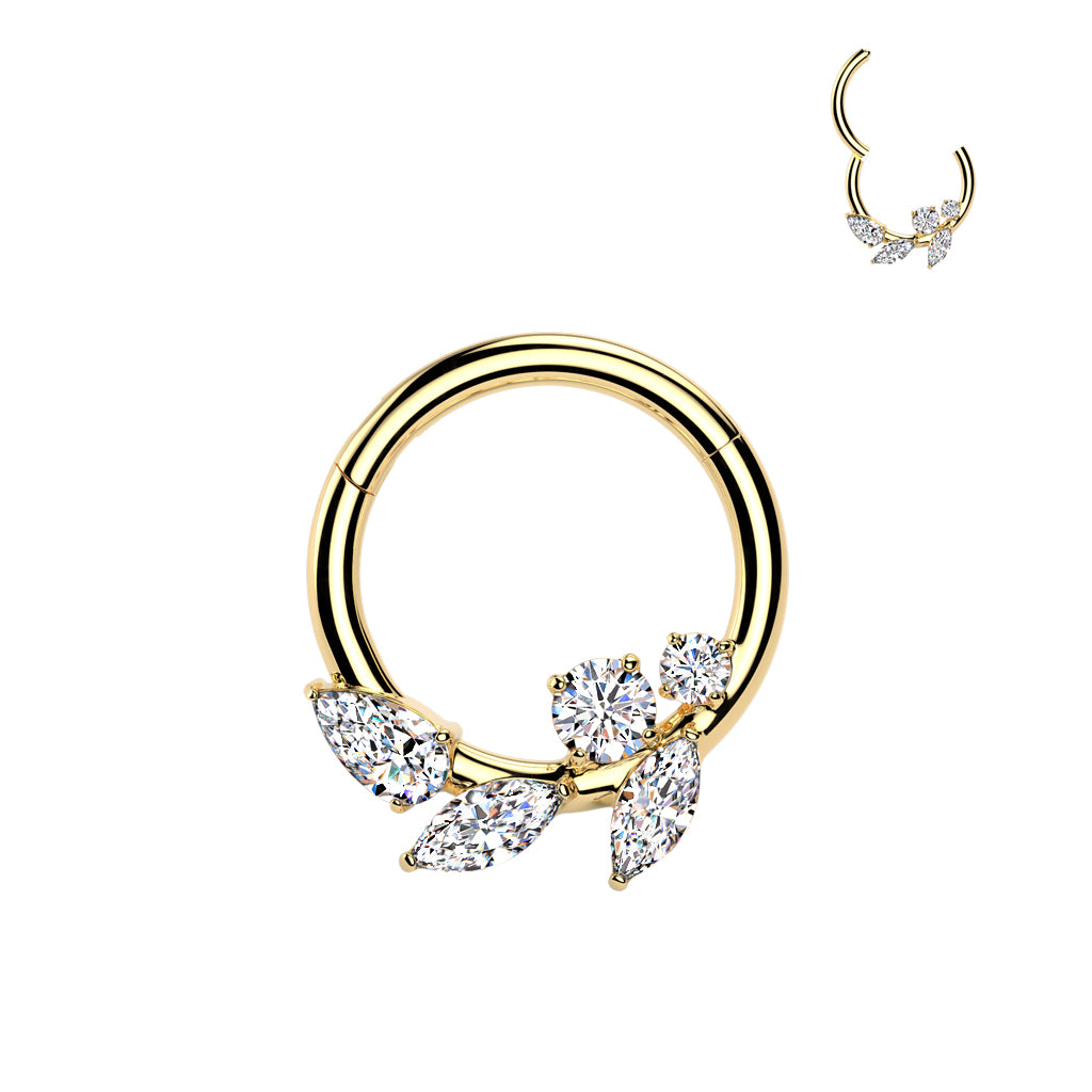 Premium Claw-Set Crystal Marquise Leaf Vine Hinged Segment Ring 16g