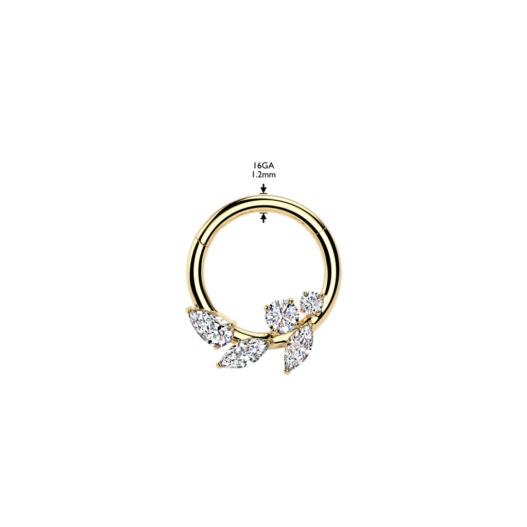 Premium Claw-Set Crystal Marquise Leaf Vine Hinged Segment Ring 16g