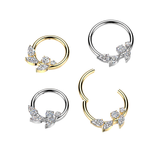 Premium Claw-Set Crystal Marquise Leaf Vine Hinged Segment Ring 16g