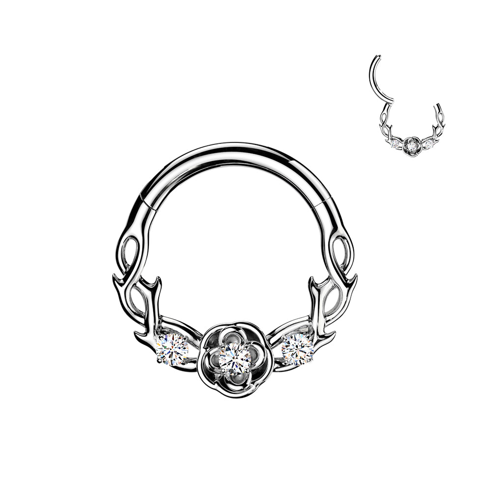 Premium Crystal Rose Vine Hinged Segment Ring 16g
