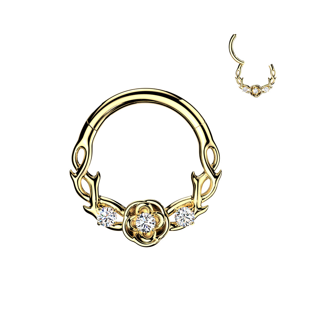 Premium Crystal Rose Vine Hinged Segment Ring 16g