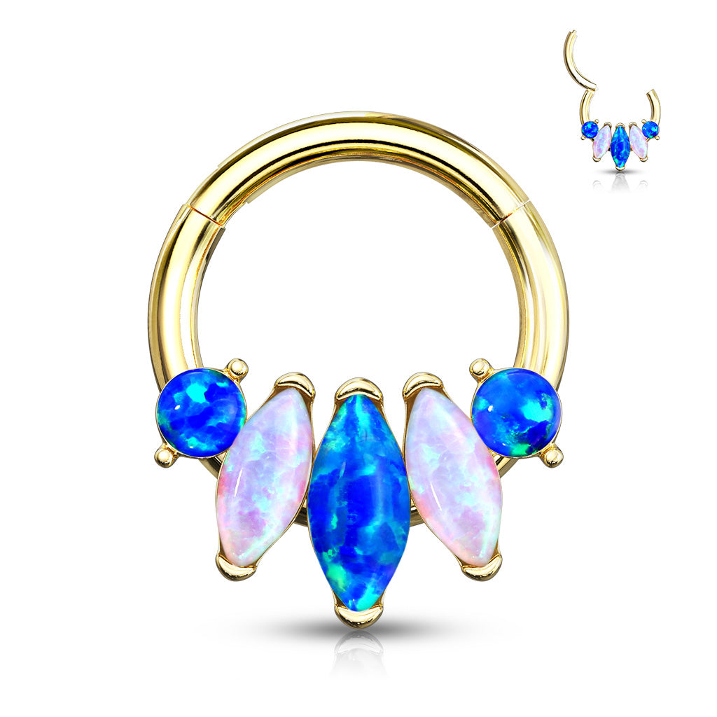 PREMIUM Patterned Opal Hinged Segment Ring 16g