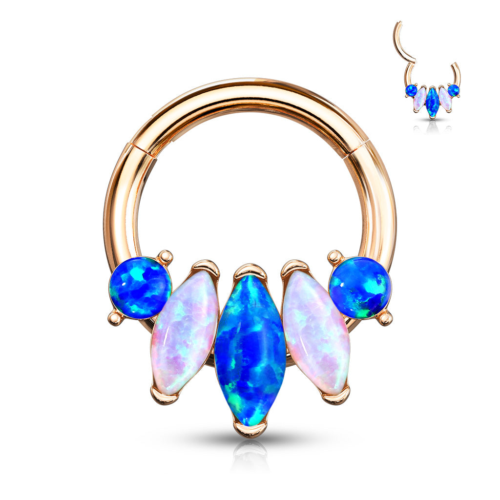 PREMIUM Patterned Opal Hinged Segment Ring 16g