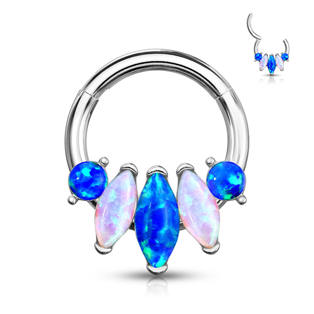 PREMIUM Patterned Opal Hinged Segment Ring 16g