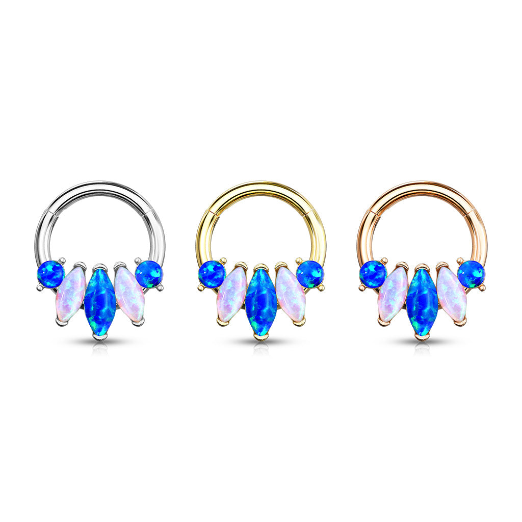 PREMIUM Patterned Opal Hinged Segment Ring 16g
