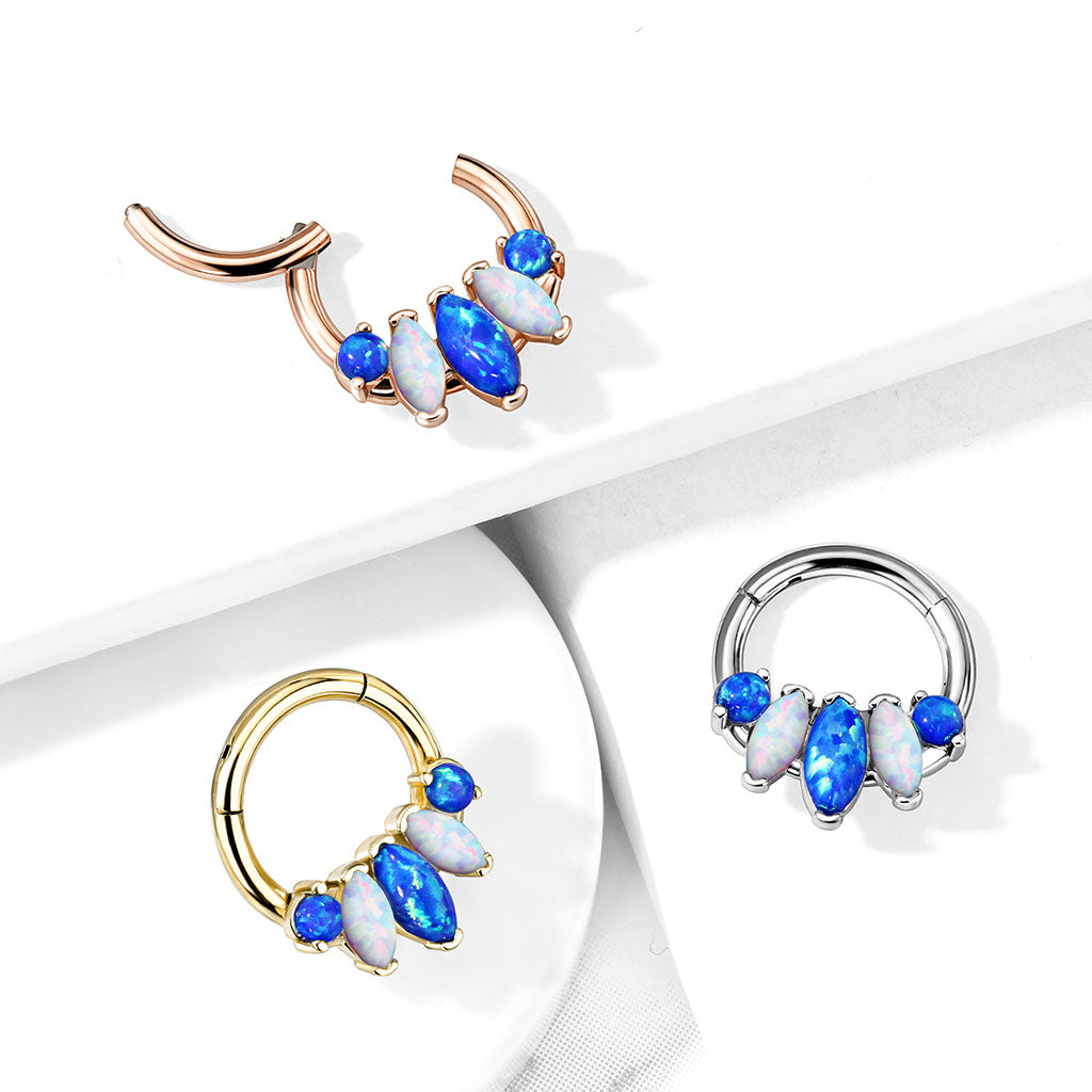 PREMIUM Patterned Opal Hinged Segment Ring 16g