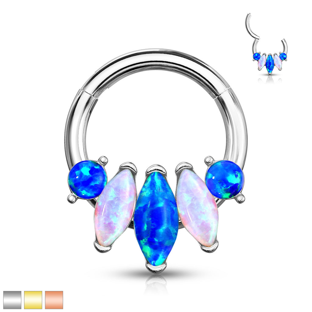 PREMIUM Patterned Opal Hinged Segment Ring 16g