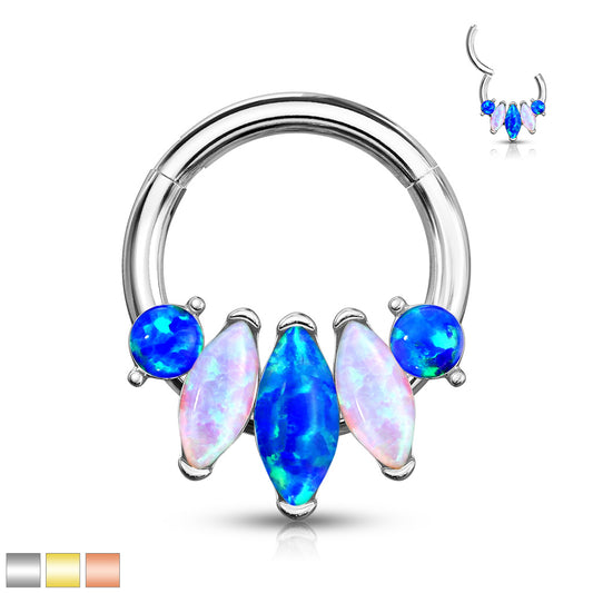 PREMIUM Patterned Opal Hinged Segment Ring 16g