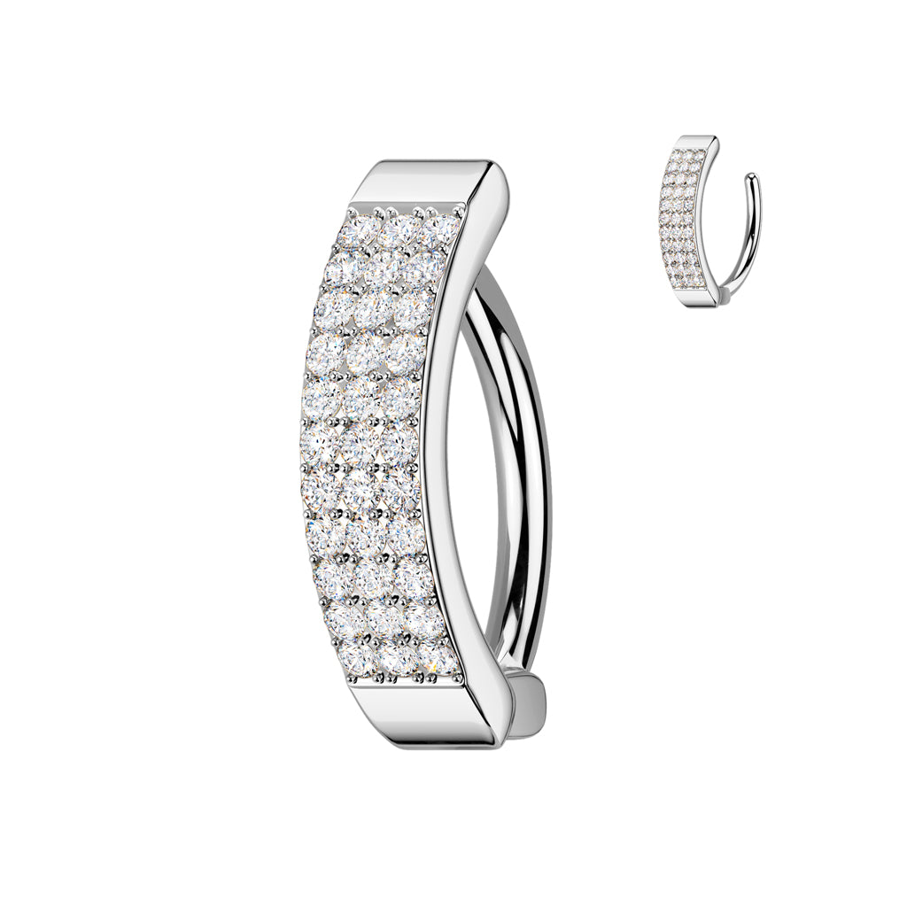 Claw-Set Crystal Three-Row Navel Clicker 14g