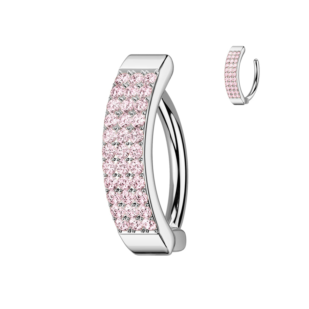 Claw-Set Crystal Three-Row Navel Clicker 14g