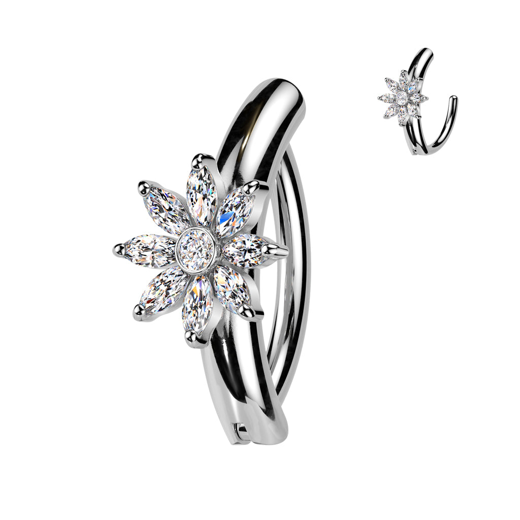 Claw-Set Centered Eight-Petal Crystal Flower Clicker 14g