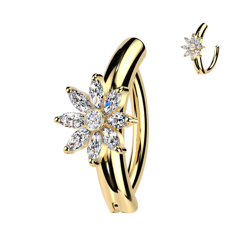 Claw-Set Centered Eight-Petal Crystal Flower Clicker 14g