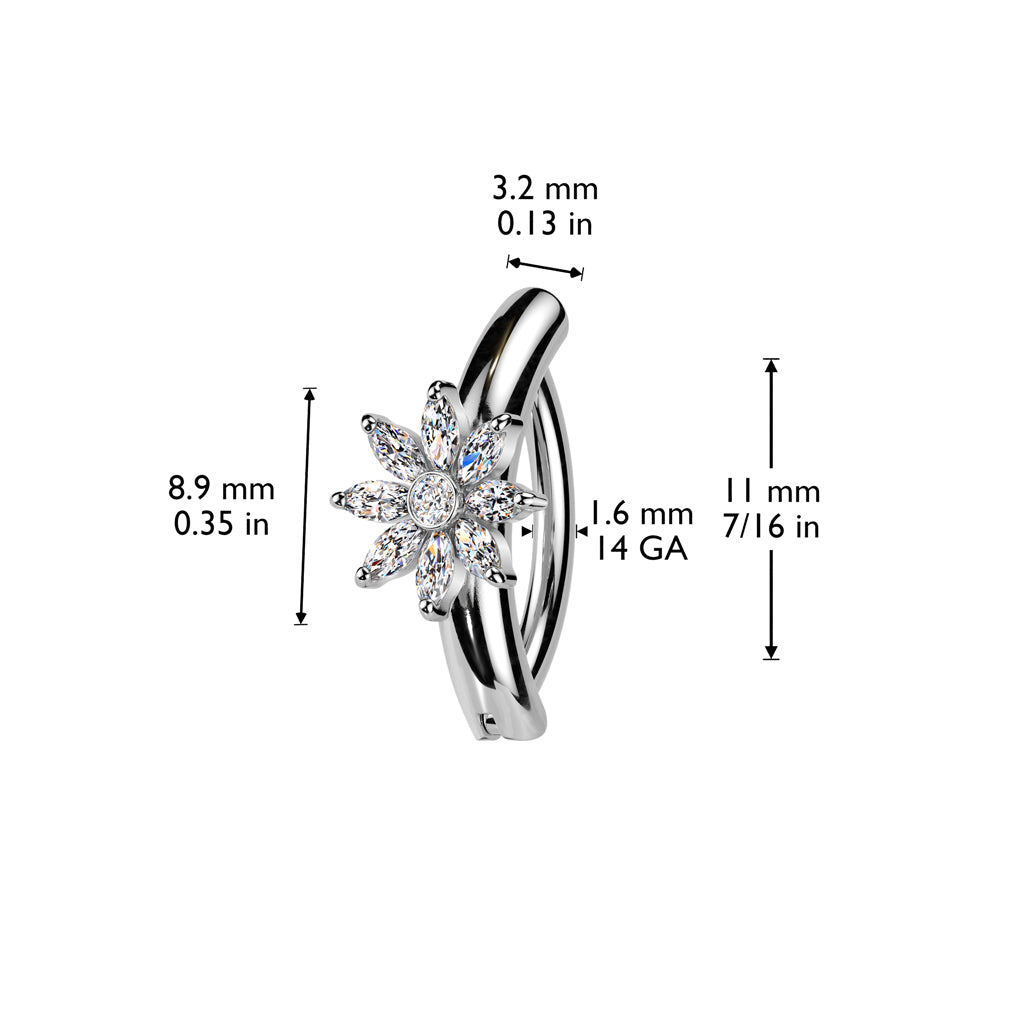 Claw-Set Centered Eight-Petal Crystal Flower Clicker 14g