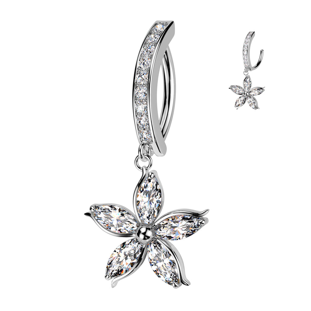 Claw-Set Crystal Flower Dangle Clicker 14g