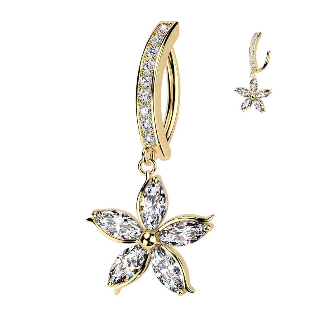 Claw-Set Crystal Flower Dangle Clicker 14g