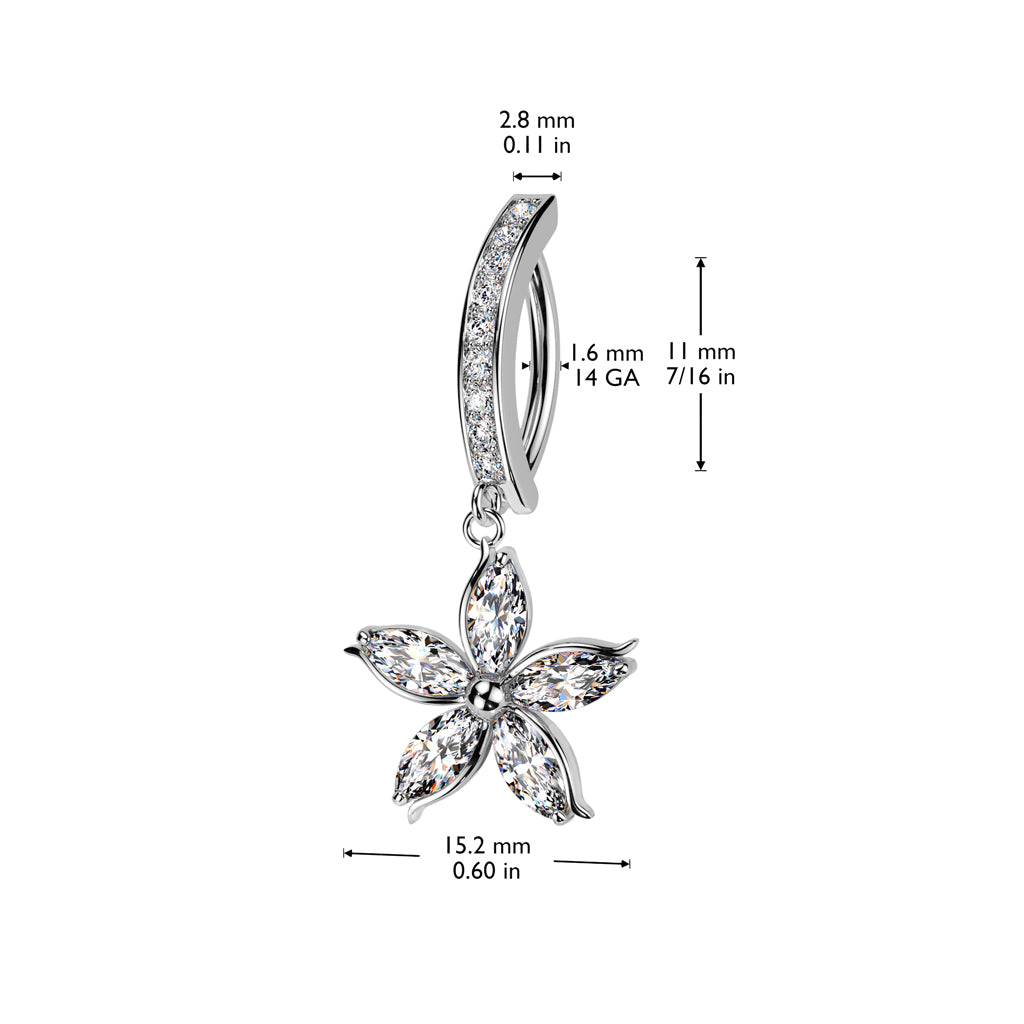 Claw-Set Crystal Flower Dangle Clicker 14g