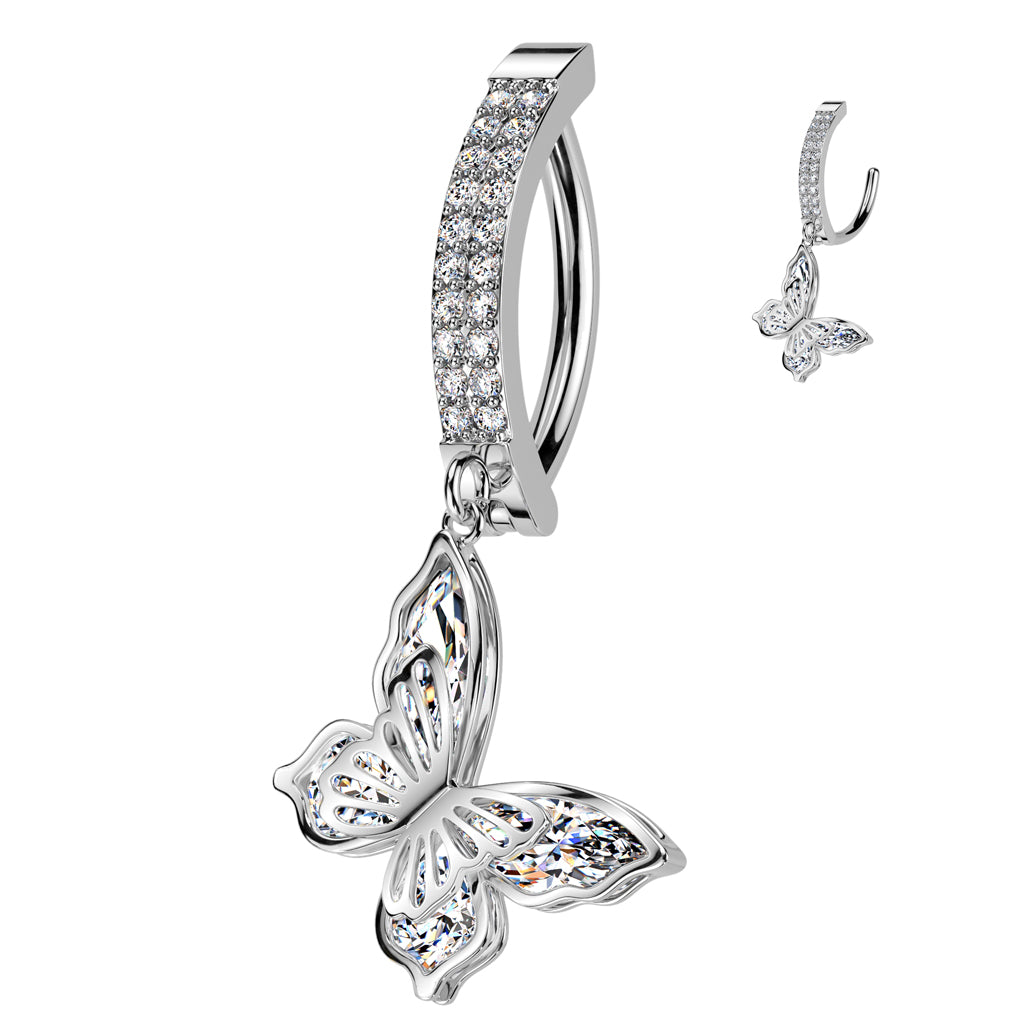 Claw-Set Crystal Butterfly Dangle Clicker 14g