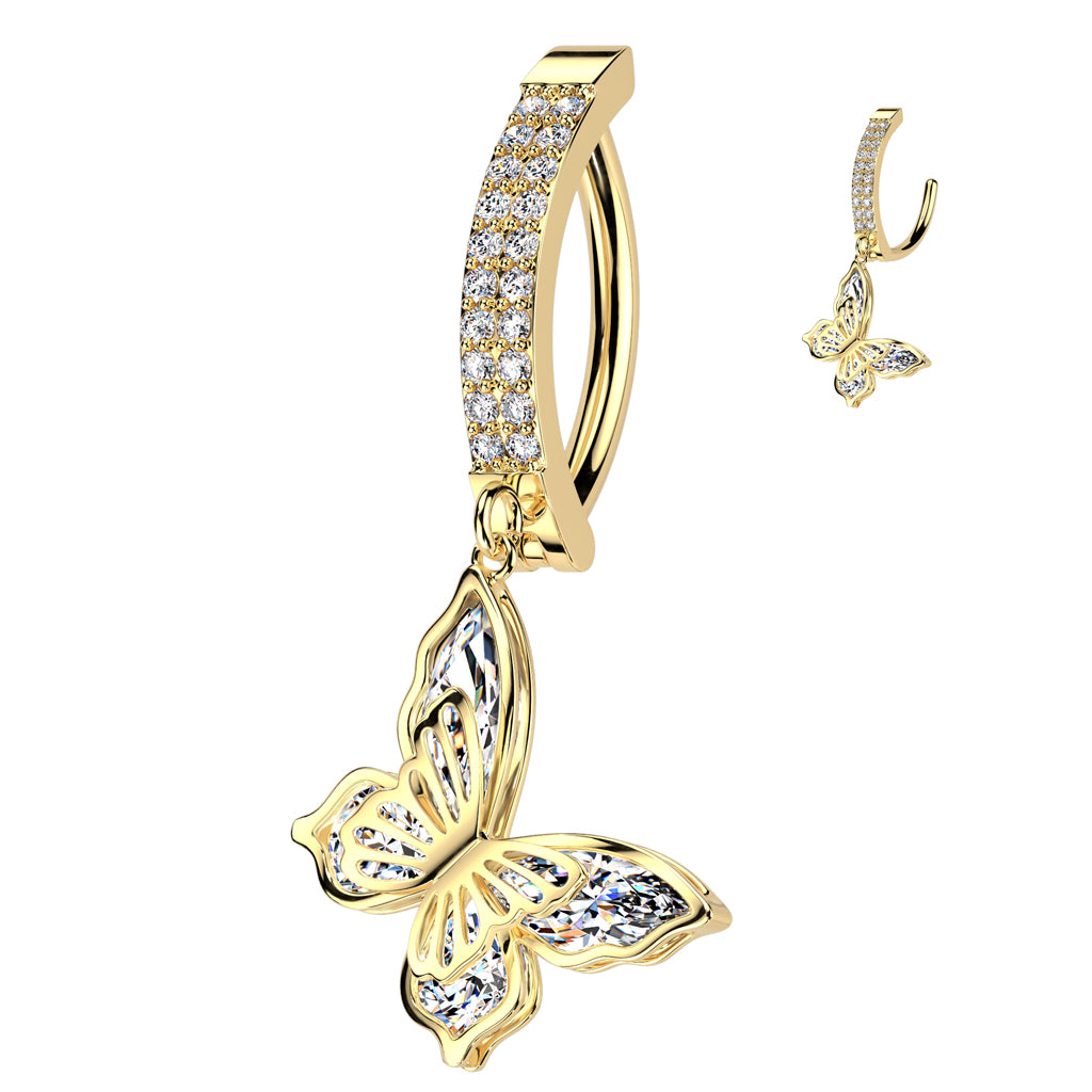 Claw-Set Crystal Butterfly Dangle Clicker 14g