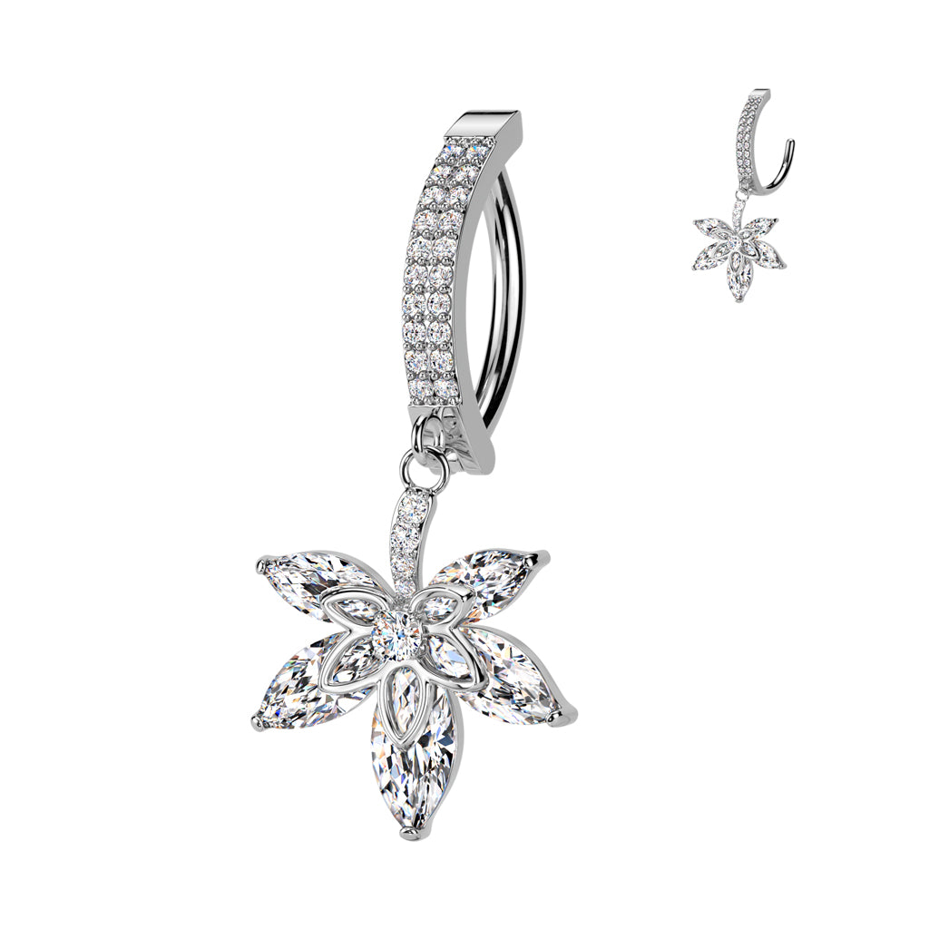 Claw-Set Crystal Hemp Leaf Dangle Clicker 14g