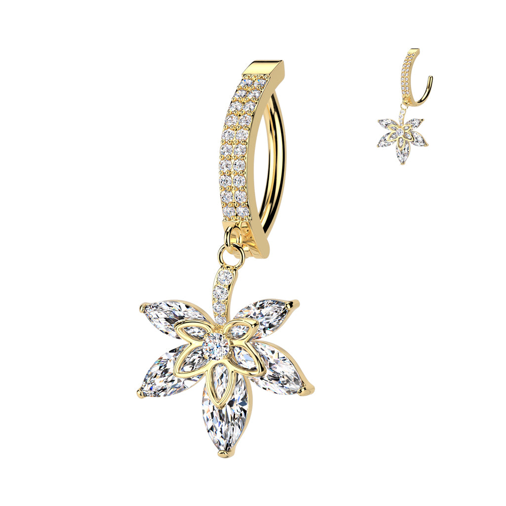 Claw-Set Crystal Hemp Leaf Dangle Clicker 14g