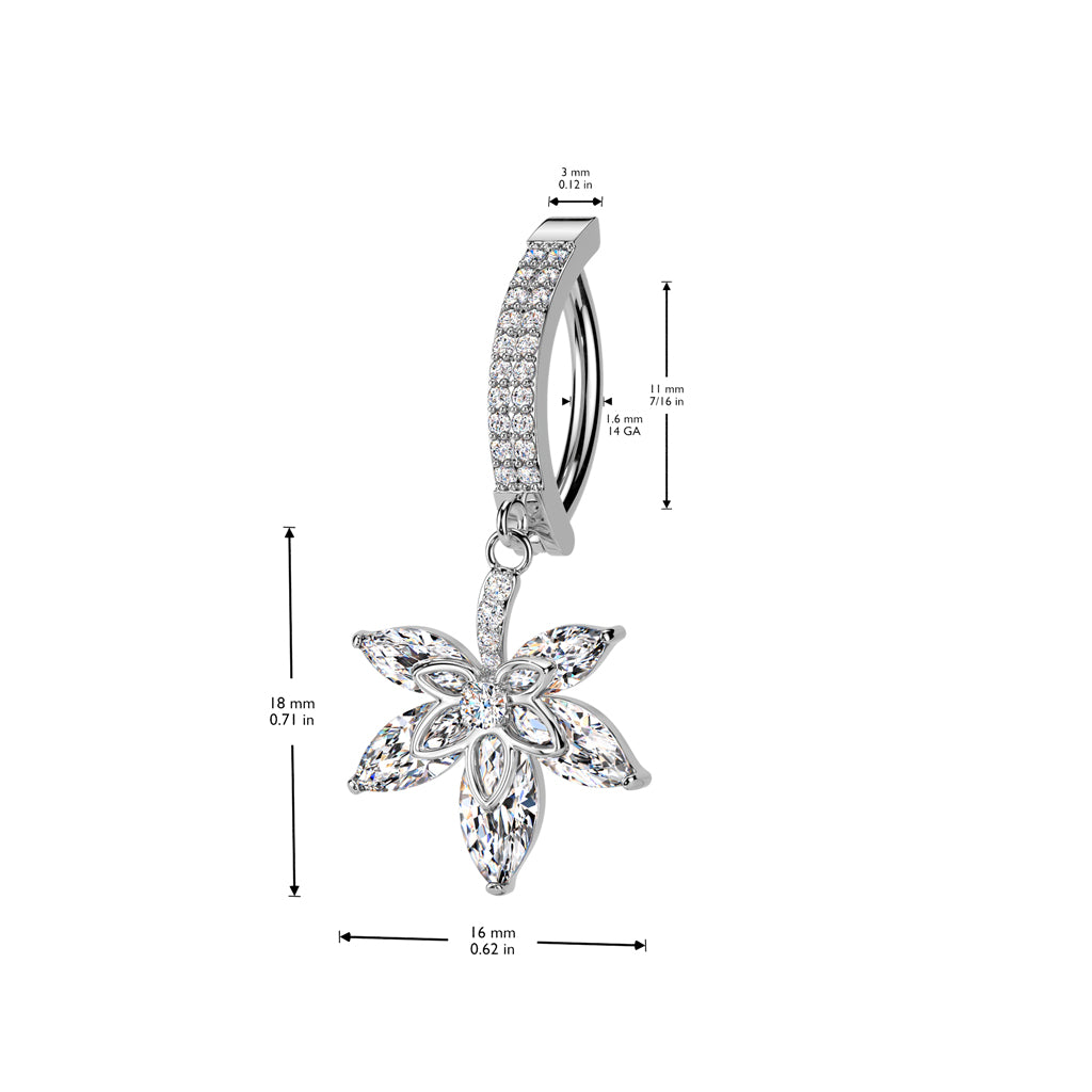 Claw-Set Crystal Hemp Leaf Dangle Clicker 14g