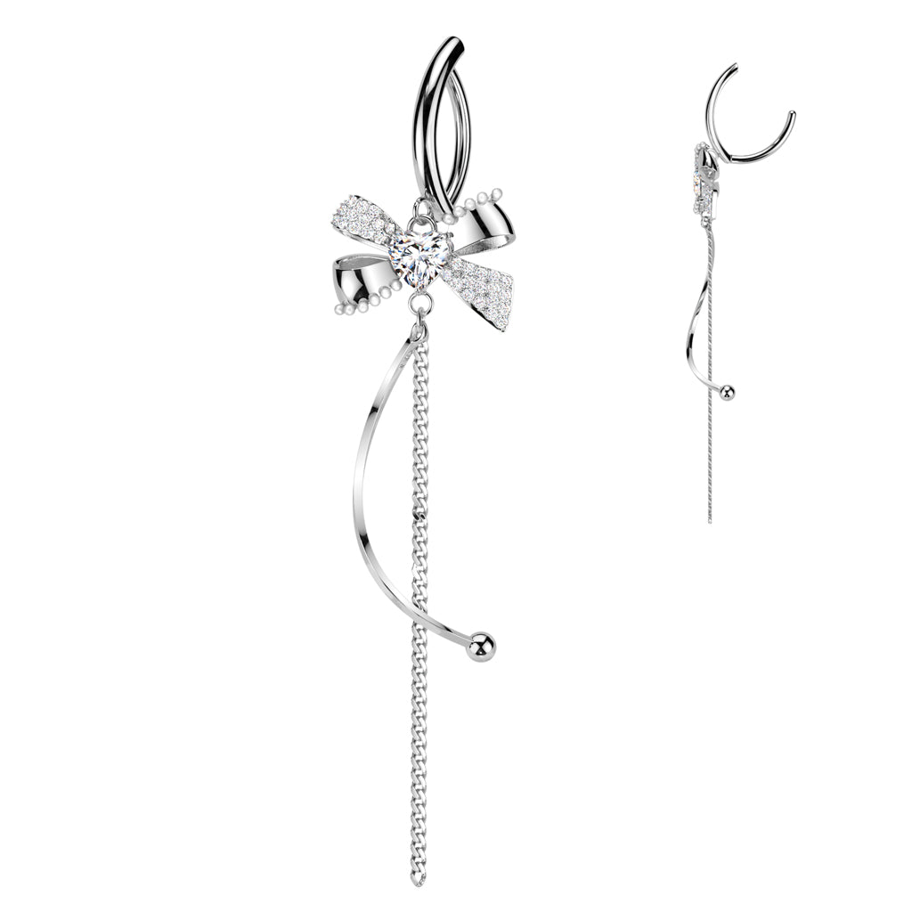 Fancy Bow Heart Center Dangle Clicker 14g