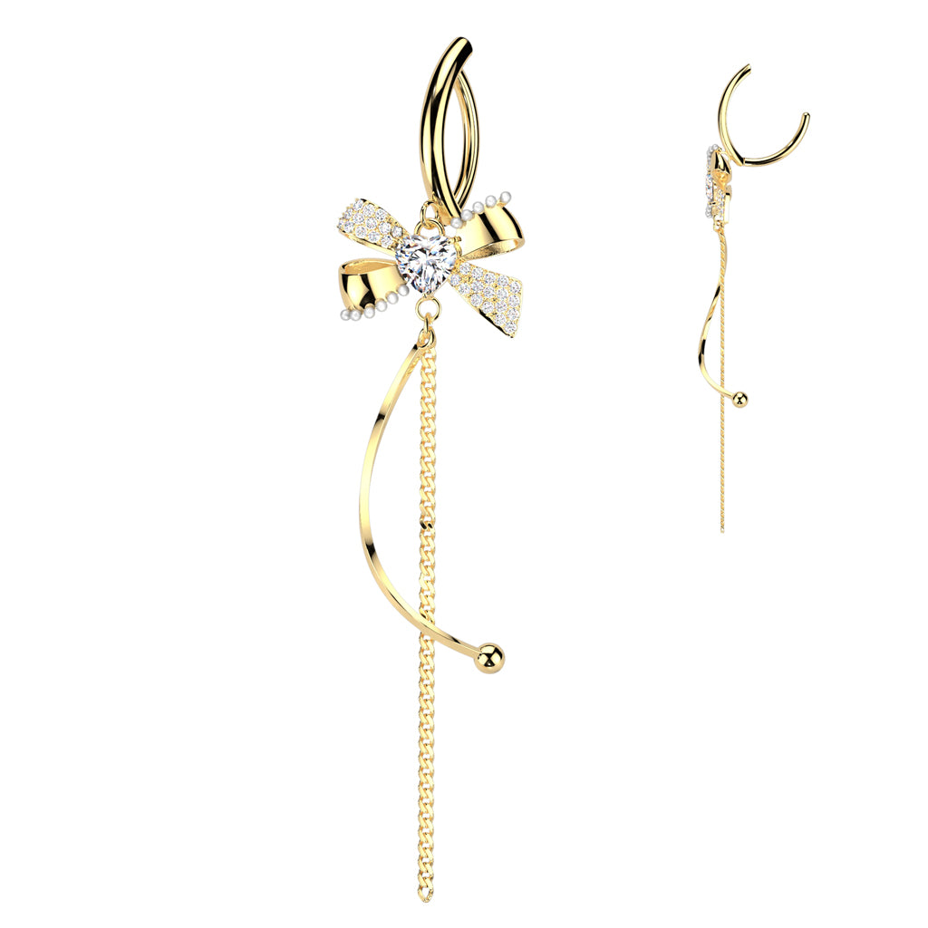 Fancy Bow Heart Center Dangle Clicker 14g