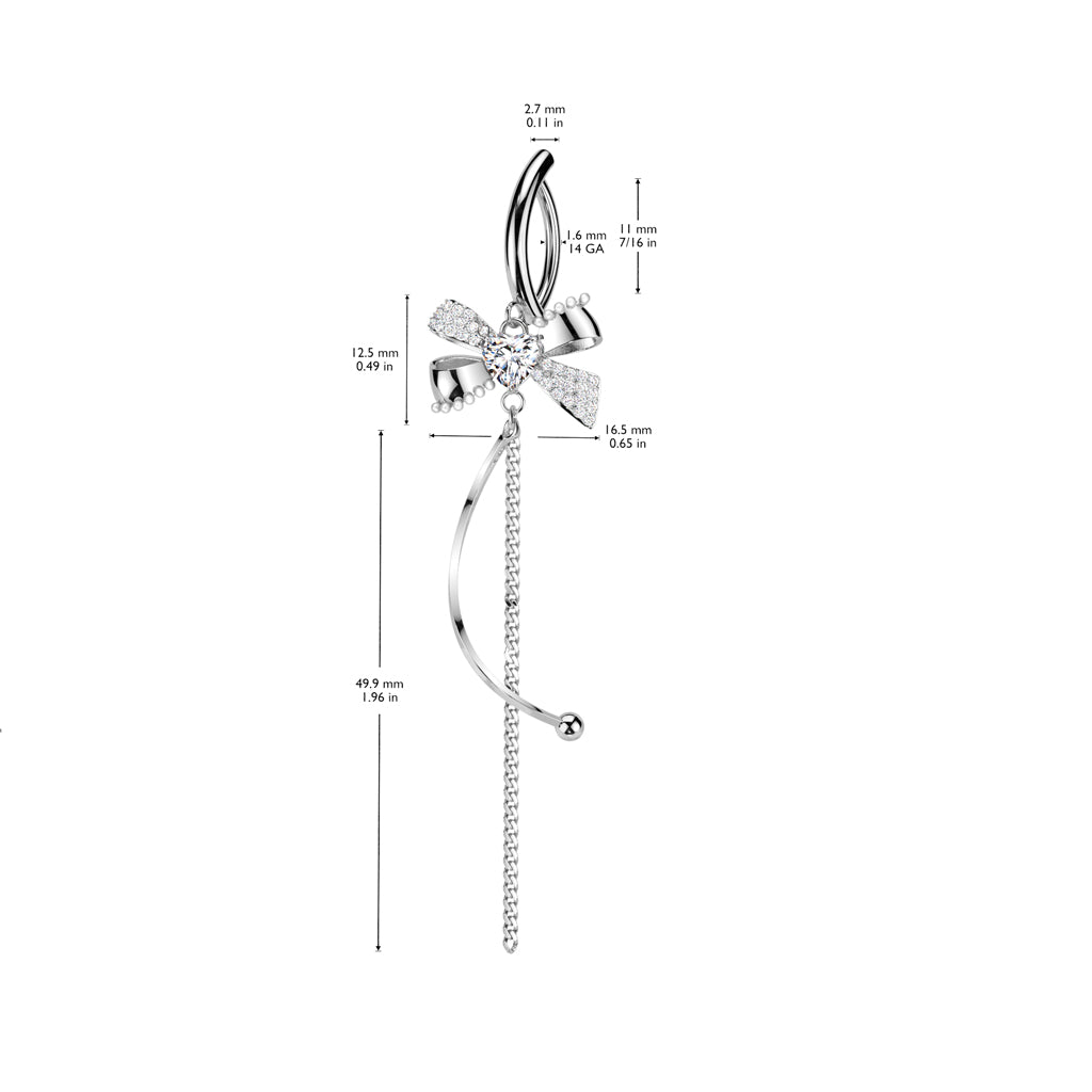 Fancy Bow Heart Center Dangle Clicker 14g