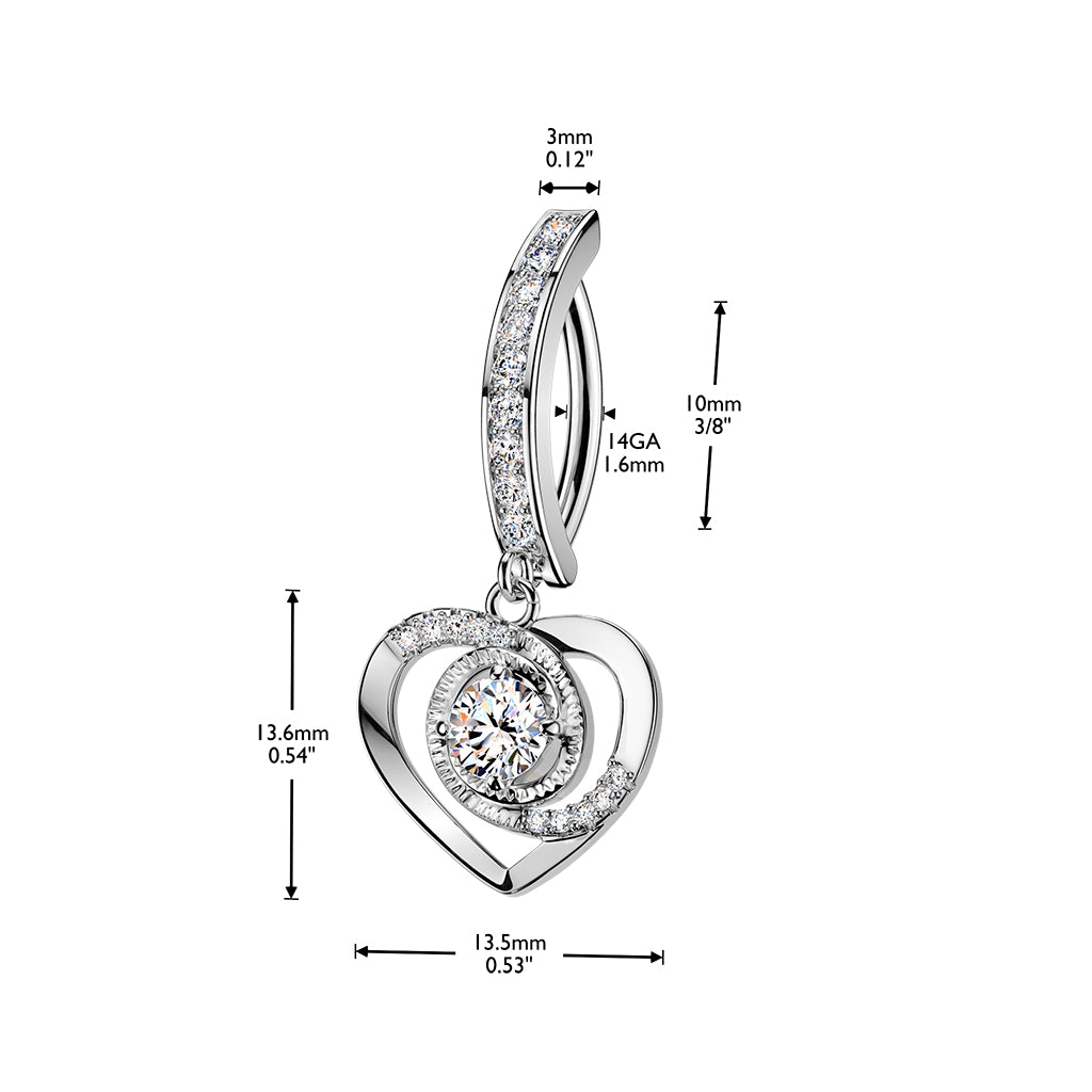 Crystal Heart Glow Dangle Clicker 14g