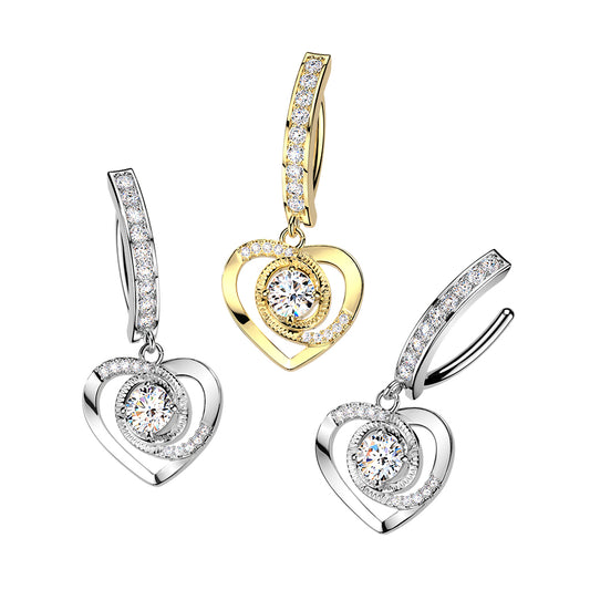 Crystal Heart Glow Dangle Clicker 14g