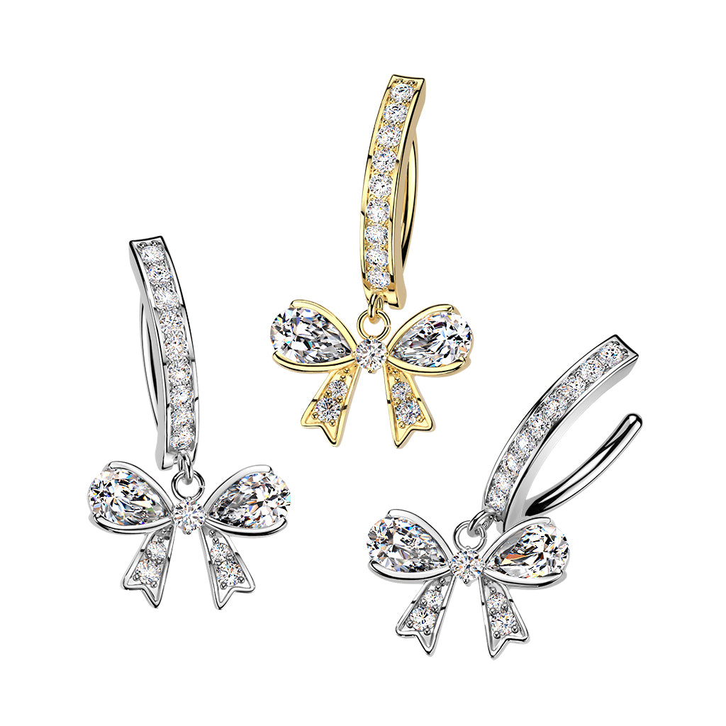 Crystal Ribbon Shine Dangle Clicker 14g