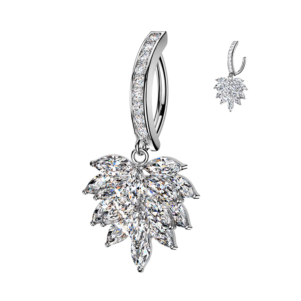 Crystal Leaf Cluster Dangle Clicker 14g