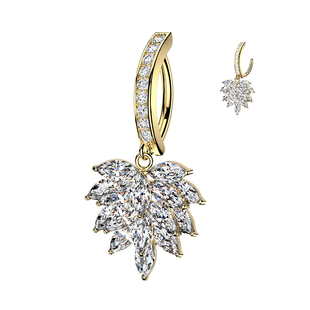 Crystal Leaf Cluster Dangle Clicker 14g