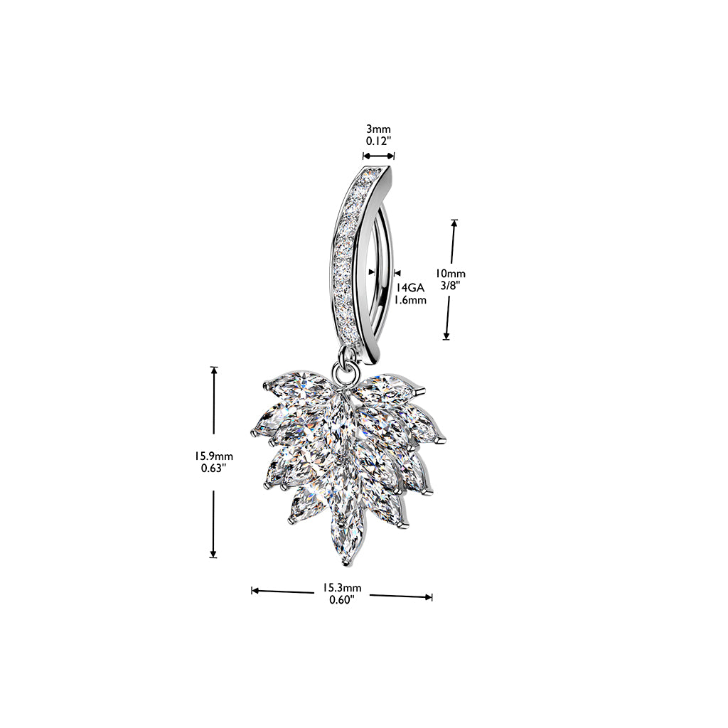 Crystal Leaf Cluster Dangle Clicker 14g