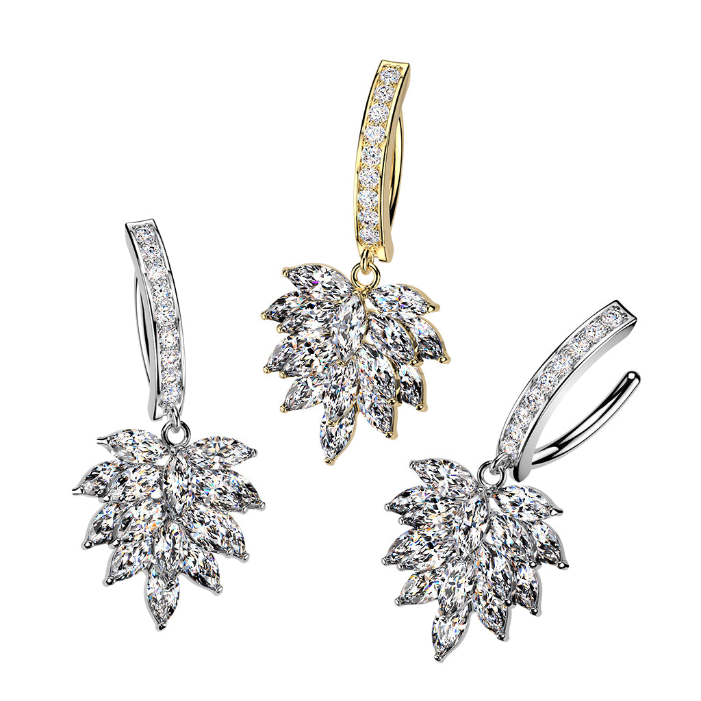 Crystal Leaf Cluster Dangle Clicker 14g
