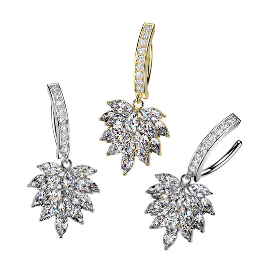 Crystal Leaf Cluster Dangle Clicker 14g