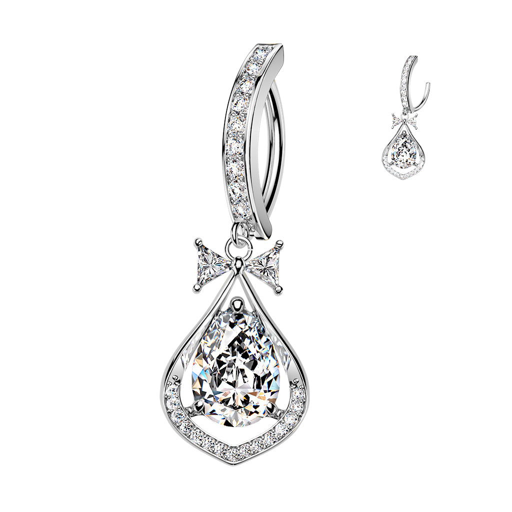 Bow Tear Drop Dangle Clicker 14g
