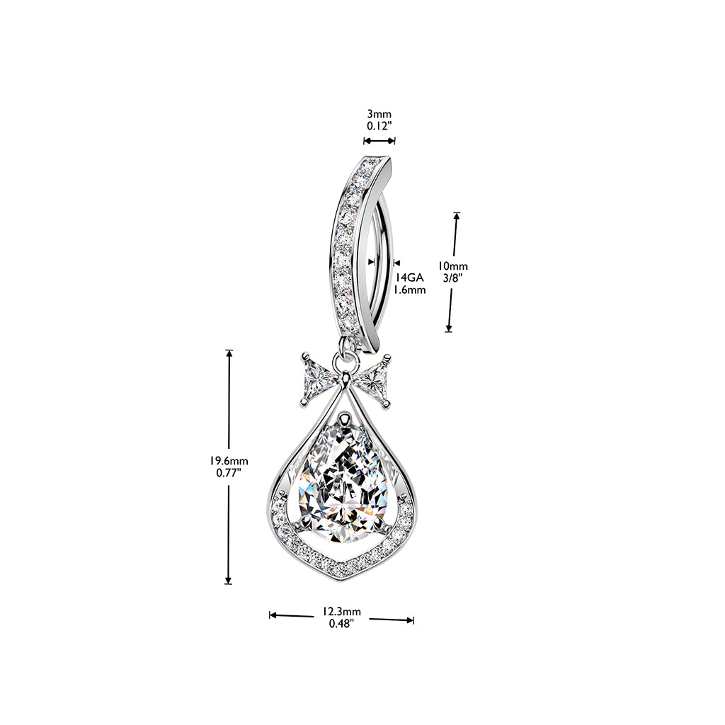 Bow Tear Drop Dangle Clicker 14g