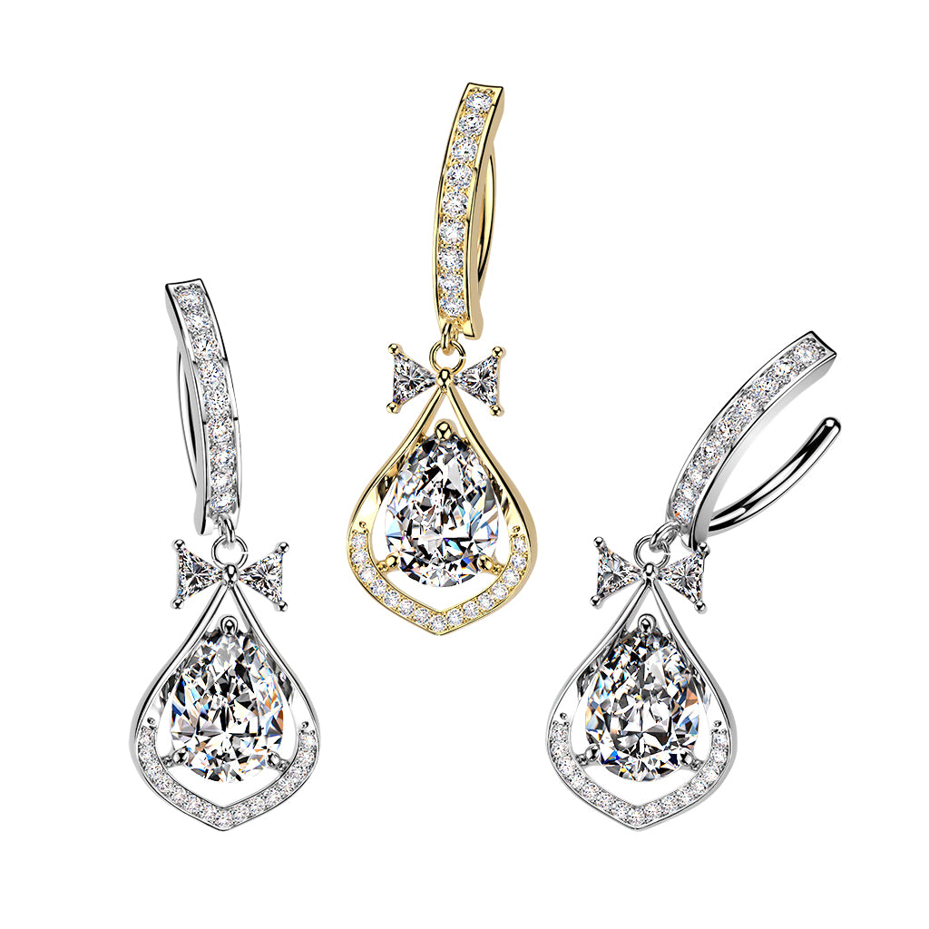 Bow Tear Drop Dangle Clicker 14g