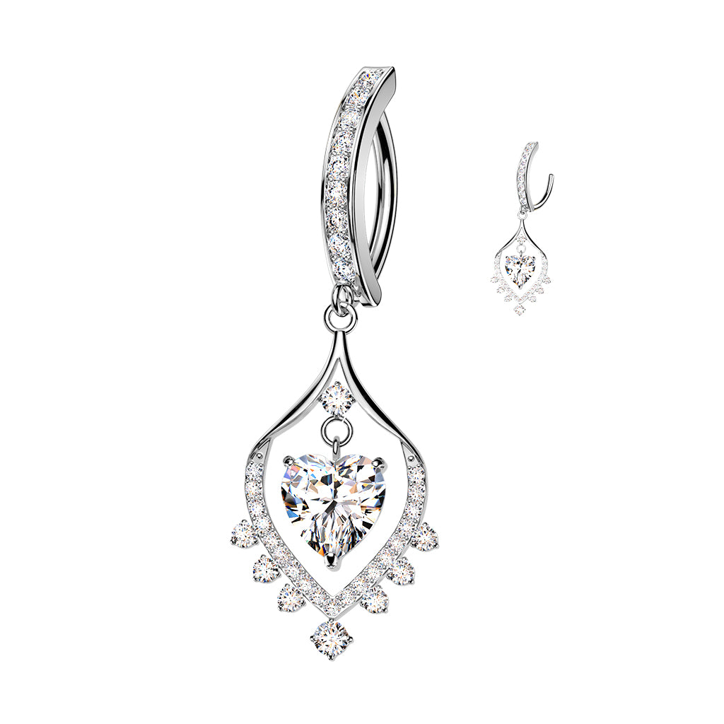Crystal Heart Drop Dangle Clicker 14g