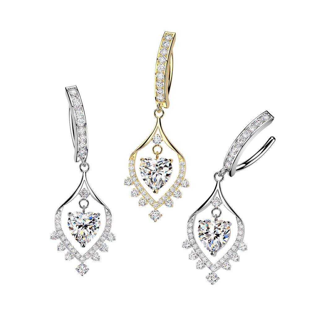 Crystal Heart Drop Dangle Clicker 14g