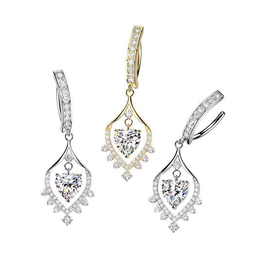 Crystal Heart Drop Dangle Clicker 14g