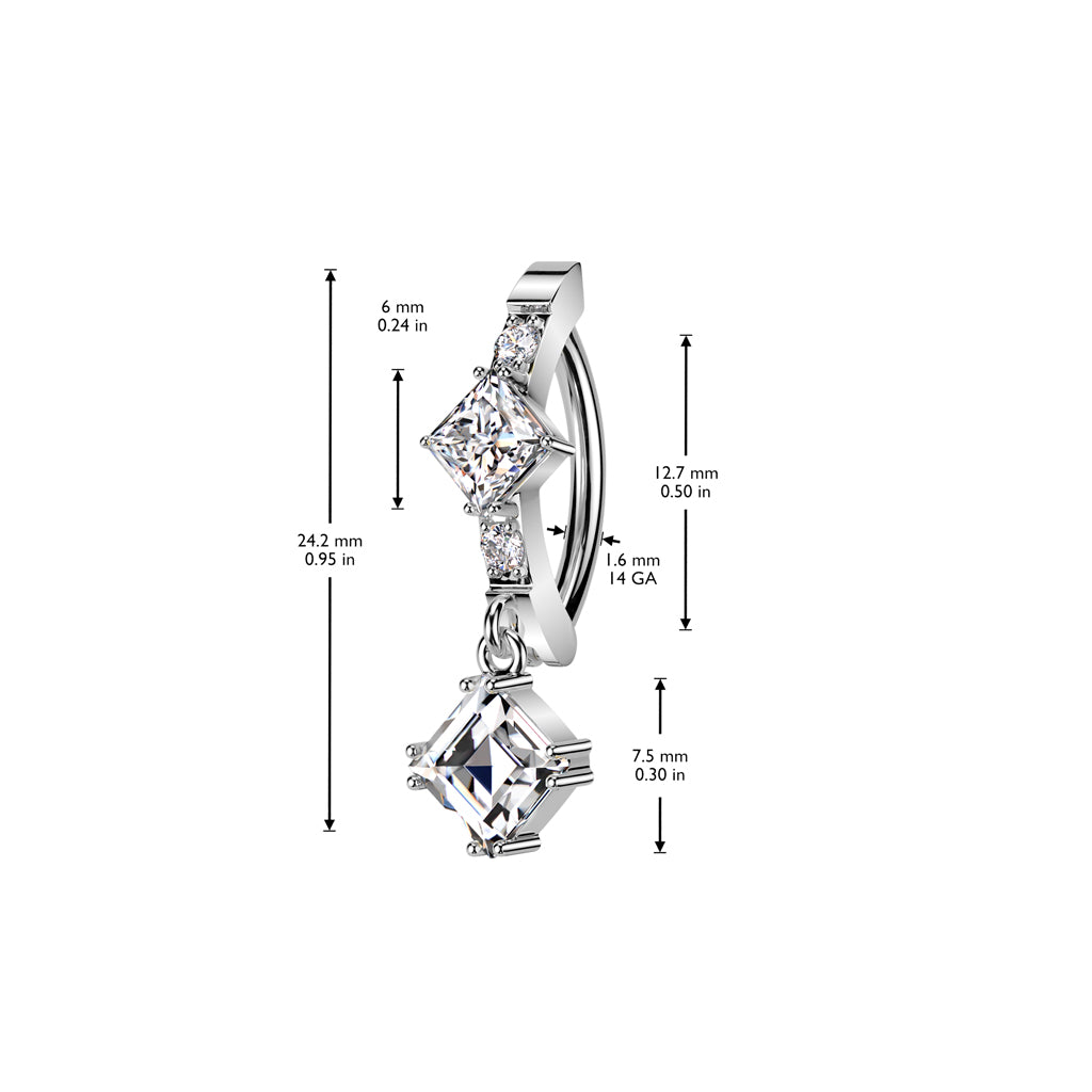 Claw-Set Crystal Heart Circle Dangle Clicker 14g