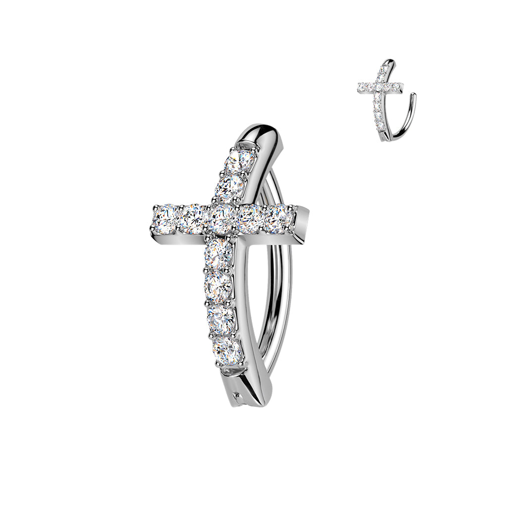 Claw-Set Crystal Navel Cross Clicker 14g